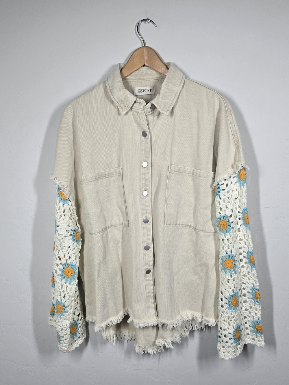 Ost Crochet-Sleeve Cream Jean Jacket